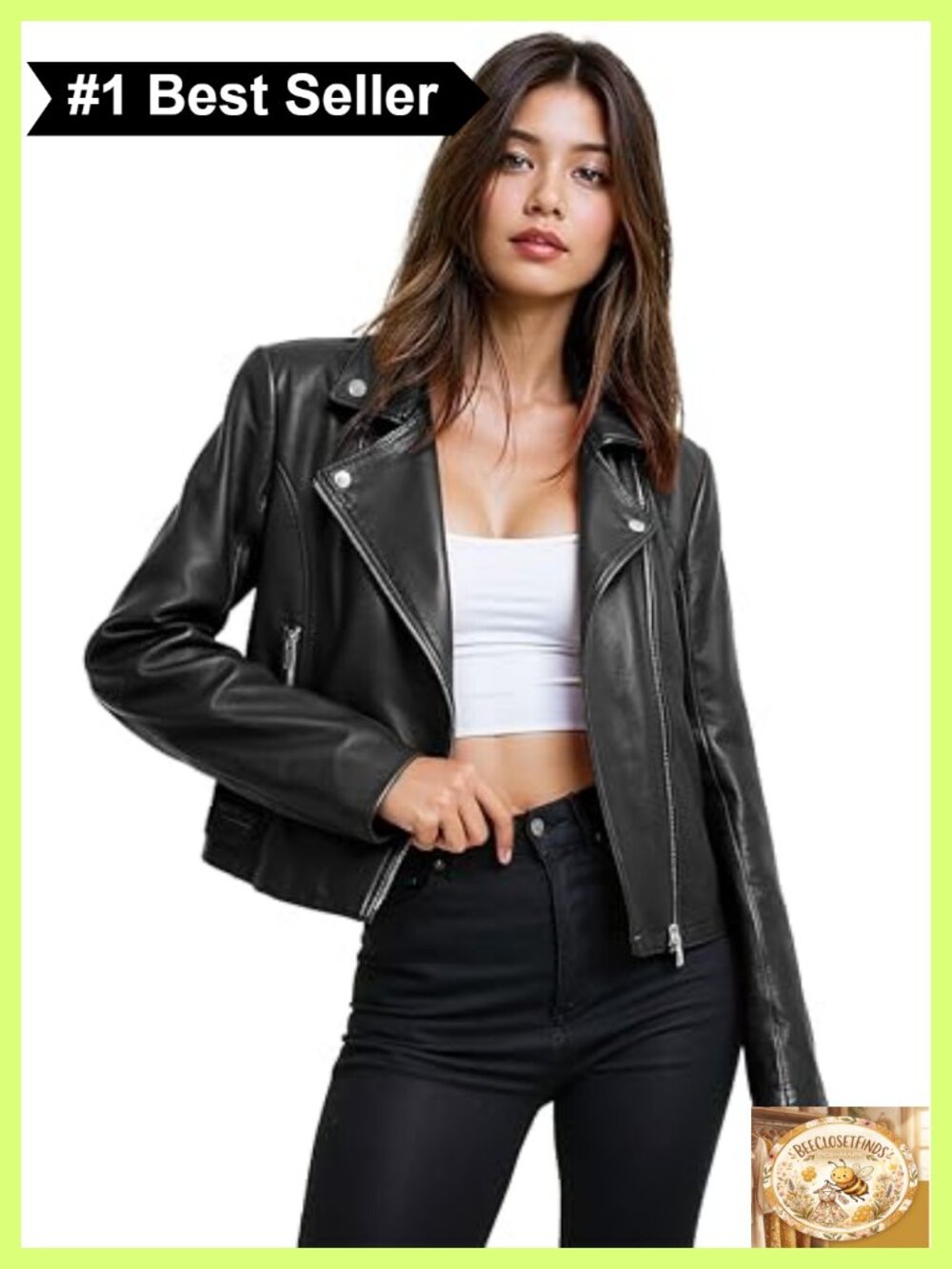 Women's Faux Leather Moto Biker Jacket Fitted Zip-Up Slim Cut